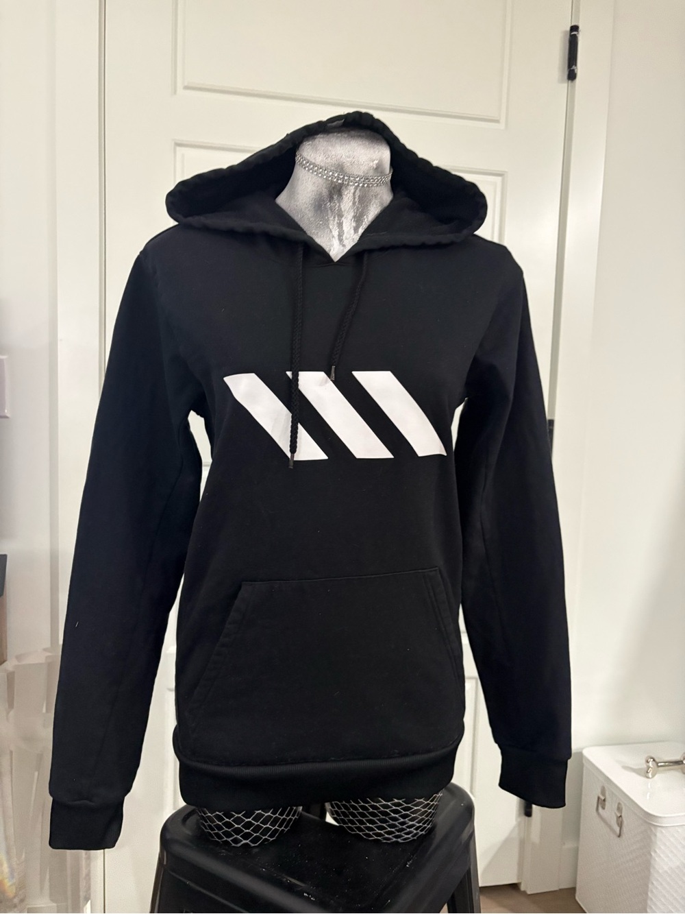 adidas Black Hoodie with White Stripe Graphic